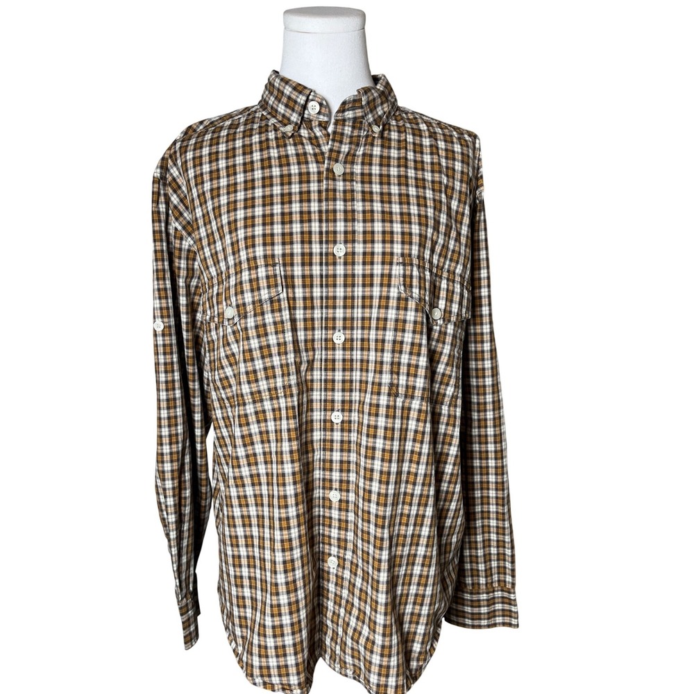 Y2K Vintage Plaid Outdoor Button‎ Shirt Brown Cotton Woolrich Woolen Mills M